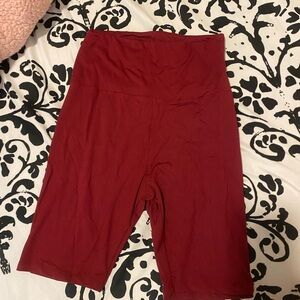 High-Waisted Burgundy Biker Shorts